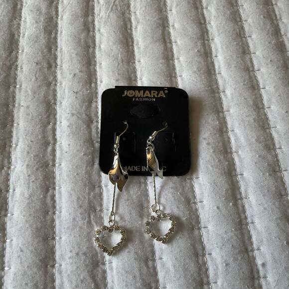 Jomara Fashion Jewelry - Jomara Fashion Silver Heart Dangle Earrings - Rhinestone Accents